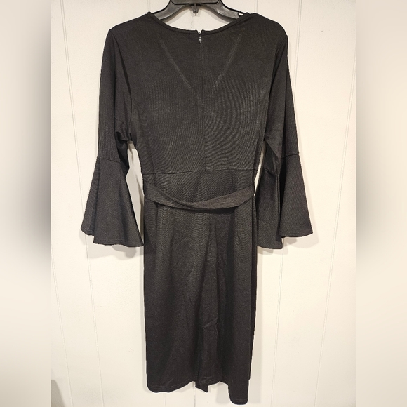 Pinup Fashion Women Satin Long Sleeve V Neck Ruffle Maxi 16 Dress Casual Tie - Picture 6 of 6